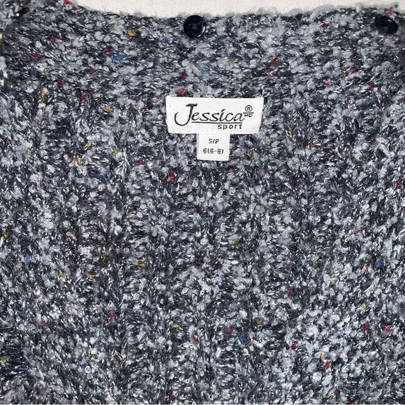 Vintage Gray Marbled Flecked Cozy Cardigan Sweater Womens Small 6 Grandpa Granny - Picture 2 of 8